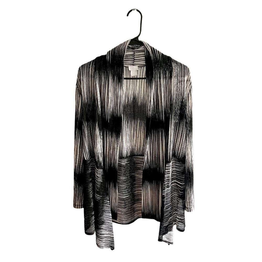 Chico’s | Mesh Duster Cardigan | Black & White Knit | Women’s Size Small 4/6